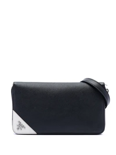Pre-owned Prada 2010-2026 Saffiano Wallet On Strap Crossbody Bag In Black