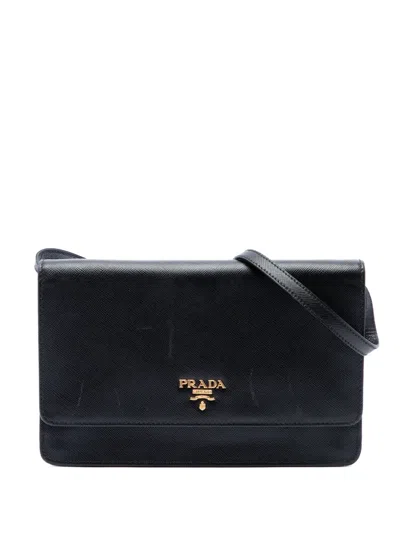 Pre-owned Prada 2010-2026 Saffiano Wallet On Strap Crossbody Bag In Black