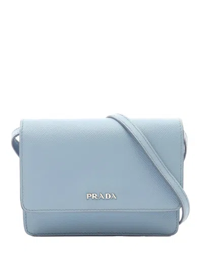 Pre-owned Prada 2010-2026 Saffiano Wallet On Strap Crossbody Bag In Blue