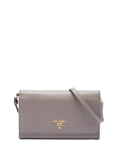 Pre-owned Prada 2010-2026 Saffiano Wallet On Strap Crossbody Bag In Brown