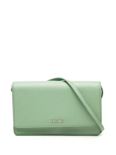 Pre-owned Prada 2010-2026 Saffiano Wallet On Strap Crossbody Bag In Green