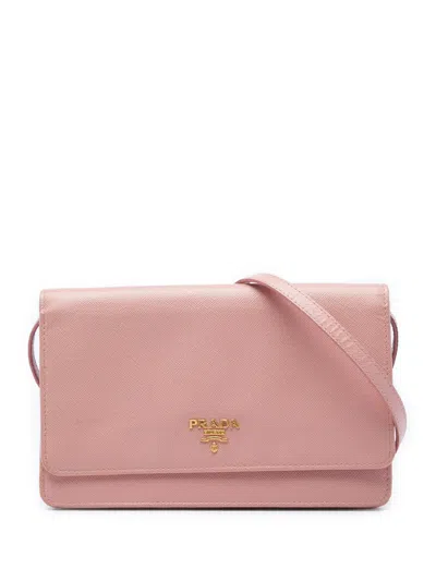 Pre-owned Prada 2010-2026 Saffiano Wallet On Strap Crossbody Bag In Pink