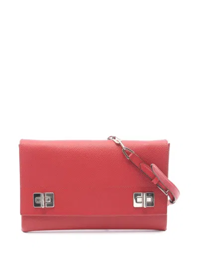 Pre-owned Prada 2010-2026 Saffiano Wallet On Strap Crossbody Bag In Red