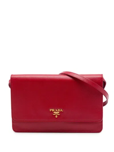 Pre-owned Prada 2010-2026 Saffiano Wallet On Strap Crossbody Bag In Red