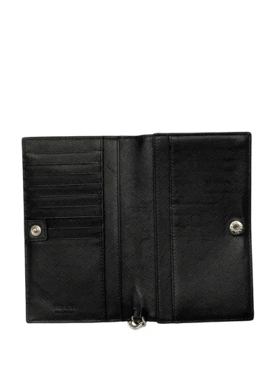Pre-owned Prada 2010-2026 Saffiano Wristlet Wallet Long Wallets In Black