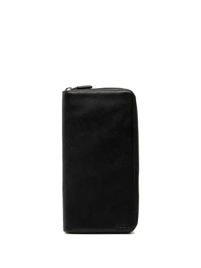 Pre-owned Prada 2010-2026 Saffiano Zip Around Wallet Long Wallets In Black