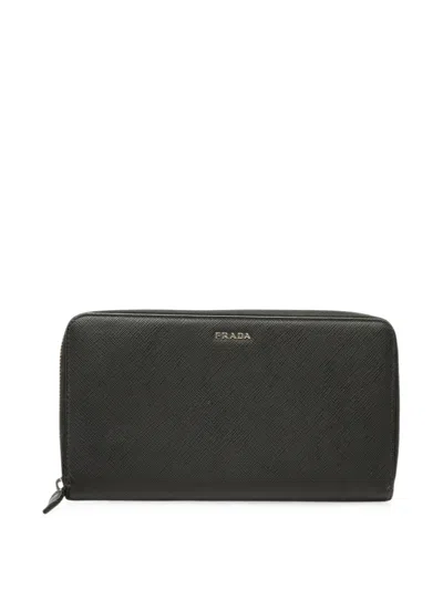 Pre-owned Prada 2010-2026 Saffiano Zip Around Wallet Long Wallets In Black