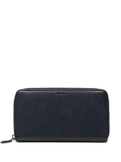 Pre-owned Prada 2010-2026 Saffiano Zip Around Wallet Long Wallets In Blue