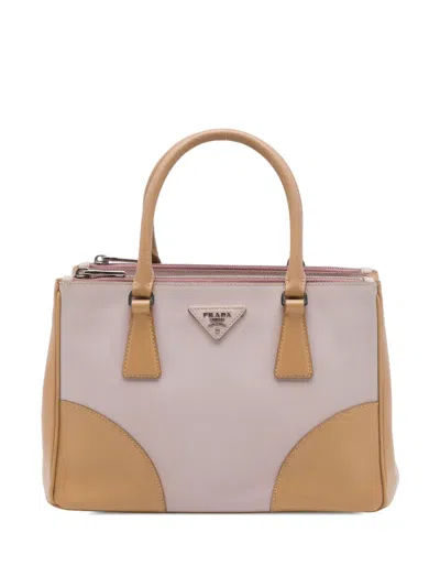 Pre-owned Prada 2010-2026 Small Bicolor Saffiano Galleria Double Zip Satchel In Pink