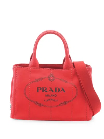 Pre-owned Prada 2010-2026 Small Canvas Canapa Logo Tote Satchel In Red