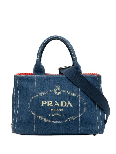 Pre-owned Prada 2010-2026 Small Denim Canapa Logo Satchel In Blue