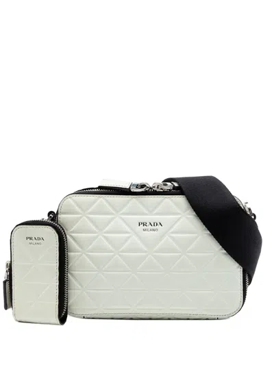Pre-owned Prada 2010-2026 Small Embossed Spazzolato Leather Brique Crossbody Bag In White