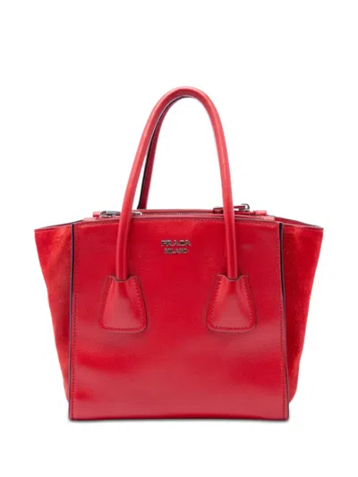 Pre-owned Prada 2010-2026 Small Glace Calf Twin Pocket Satchel In Red