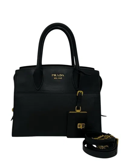 Pre-owned Prada 2010-2026 Small Saffiano And City Calf Esplanade Satchel In Black
