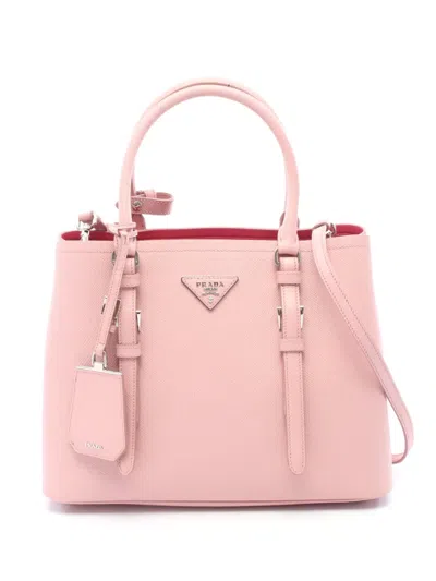 Pre-owned Prada 2010-2026 Small Saffiano Cuir Double Handle Satchel In Pink