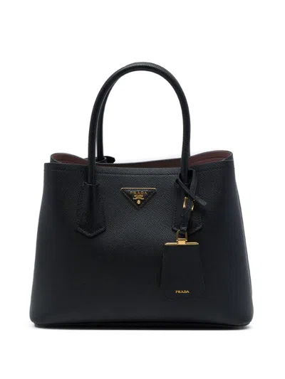 Pre-owned Prada 2010-2026 Small Saffiano Cuir Double Satchel In Black
