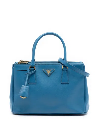 Pre-owned Prada 2010-2026 Small Saffiano Lux Galleria Double Zip Satchel In Blue