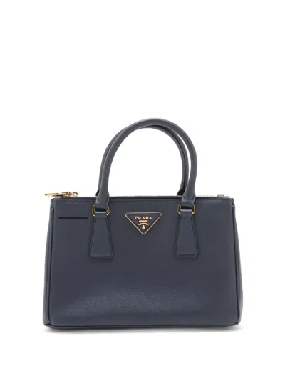 Pre-owned Prada 2010-2026 Small Saffiano Lux Galleria Double Zip Satchel In Blue