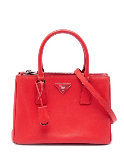 Pre-owned Prada 2010-2026 Small Saffiano Lux Galleria Double Zip Satchel In Red