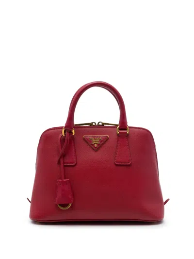 Pre-owned Prada 2010-2026 Small Saffiano Lux Promenade Satchel In Red