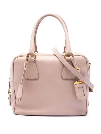 Pre-owned Prada 2010-2026 Small Saffiano Square Bauletto Satchel In Pink
