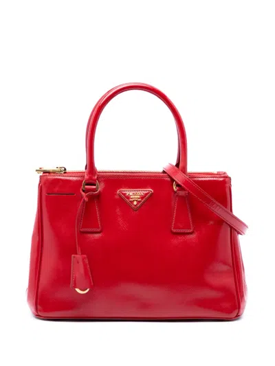 Pre-owned Prada 2010-2026 Small Saffiano Vernice Galleria Double Zip Satchel In Red