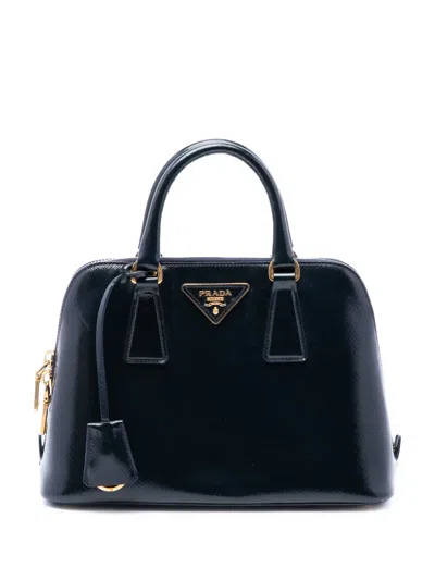 Pre-owned Prada 2010-2026 Small Saffiano Vernice Promenade Satchel In Blue