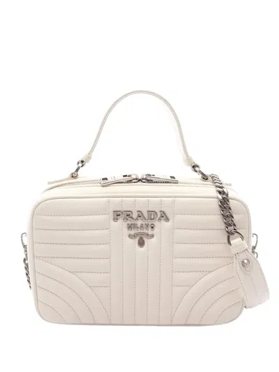 Pre-owned Prada 2010-2026 Soft Calf Diagramme Satchel In White