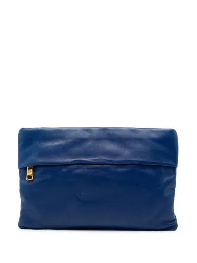 Pre-owned Prada 2010-2026 Soft Calf Fold Over Clutch Bag In Blue