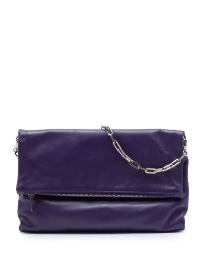 Pre-owned Prada 2010-2026 Soft Calf Fold Over Shoulder Bag In Purple