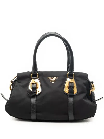 Pre-owned Prada 2010-2026 Soft Calf Trimmed Tessuto Satchel In Black