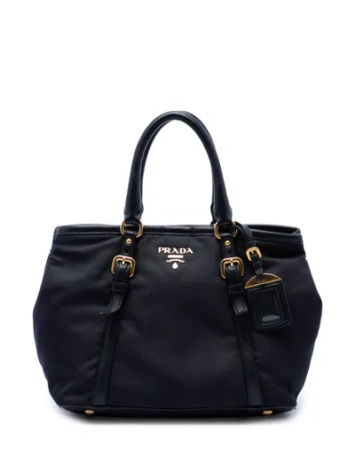 Pre-owned Prada 2010-2026 Soft Calf Trimmed Tessuto Satchel In Black