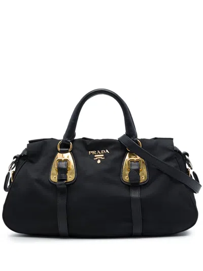 Pre-owned Prada 2010-2026 Soft Calf Trimmed Tessuto Satchel In Black