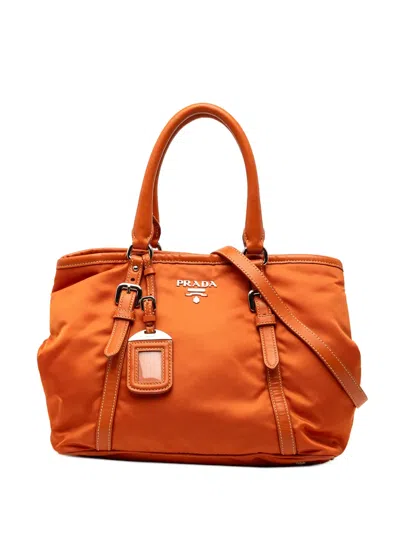Pre-owned Prada 2010-2026 Soft Calf Trimmed Tessuto Satchel In Orange