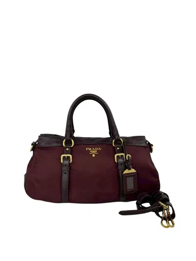 Pre-owned Prada 2010-2026 Soft Calf Trimmed Tessuto Zip Top Satchel In Red