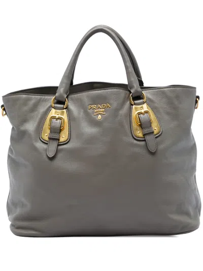 Pre-owned Prada 2010-2026 Soft Calfskin Open Convertible Shopping Tote Satchel In Grey