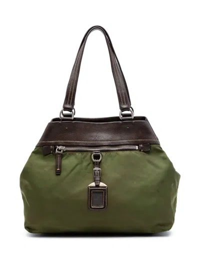 Pre-owned Prada 2010-2026 Tessuto And Leather Tote Bag In Green
