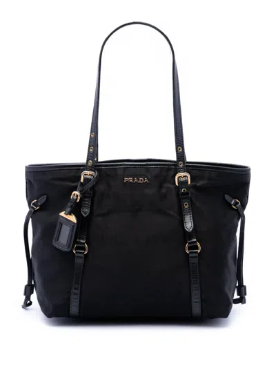 Pre-owned Prada 2010-2026 Tessuto Canapa Logo Tote Bag In Black