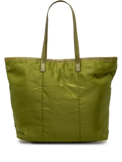 Pre-owned Prada 2010-2026 Tessuto Canapa Logo Tote Bag In Green