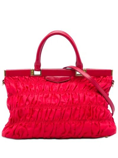 Pre-owned Prada 2010-2026 Tessuto Gaufre Frame Satchel In Red
