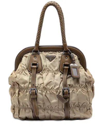 Pre-owned Prada 2010-2026 Tessuto Gaufre Frame Tote Bag In Neutral