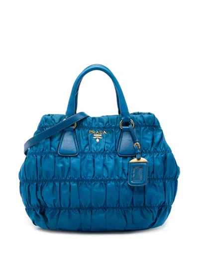 Pre-owned Prada 2010-2026 Tessuto Gaufre Satchel In Blue