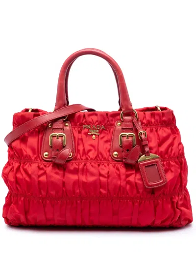 Pre-owned Prada 2010-2026 Tessuto Gaufre Satchel In Red