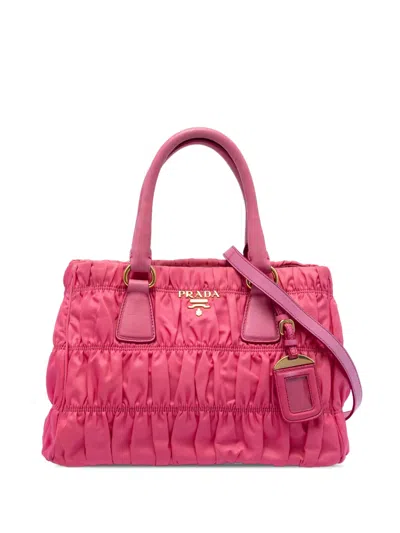 Pre-owned Prada 2010-2026 Tessuto Gaufre Satchel Tote Bag In Pink