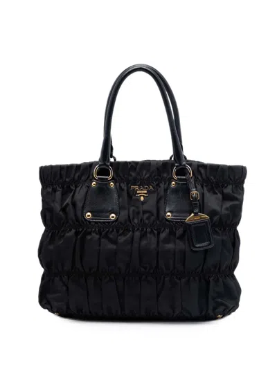 Pre-owned Prada 2010-2026 Tessuto Gaufre Tote Bag In Black