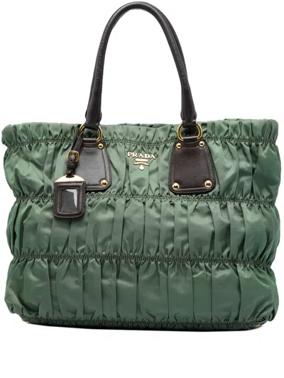 Pre-owned Prada 2010-2026 Tessuto Gaufre Tote Bag In Green