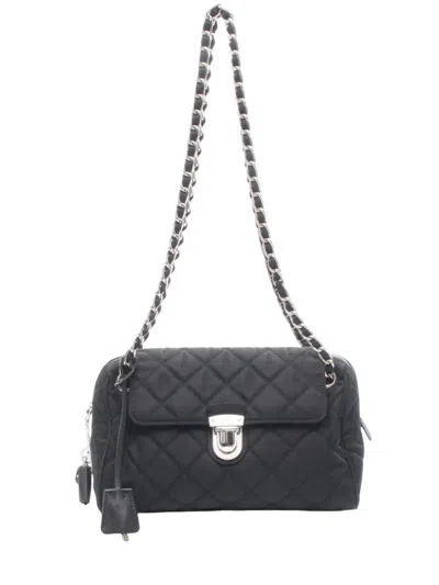 Pre-owned Prada 2010-2026 Tessuto Impuntu Pattina Quilted Nylon Chain Shoulder Bag In Black