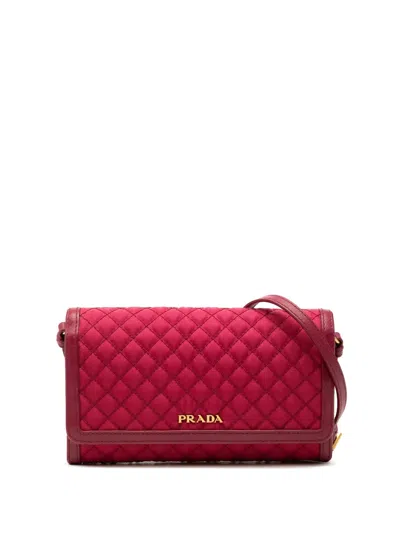 Pre-owned Prada 2010-2026 Tessuto Impuntu Wallet On Strap Crossbody Bag In Pink