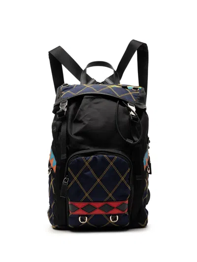 Pre-owned Prada 2010-2026 Tessuto Impunturato Double Buckle Backpack In Black