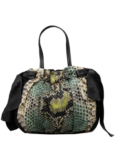 Pre-owned Prada 2010-2026 Tessuto Python Print Bow Satchel In Black